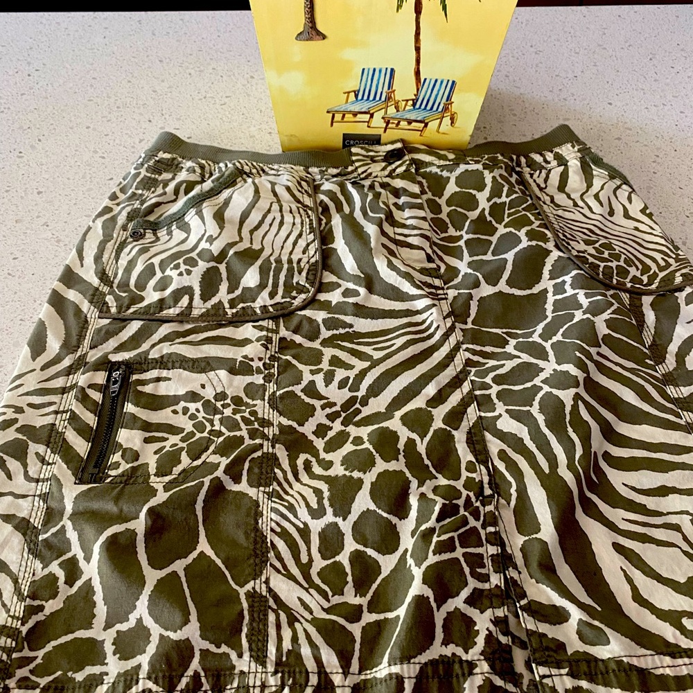 ANIMAL PRINT COTTON SKIRT W POCKET STRECH WAIST COMFY pre loved EUC